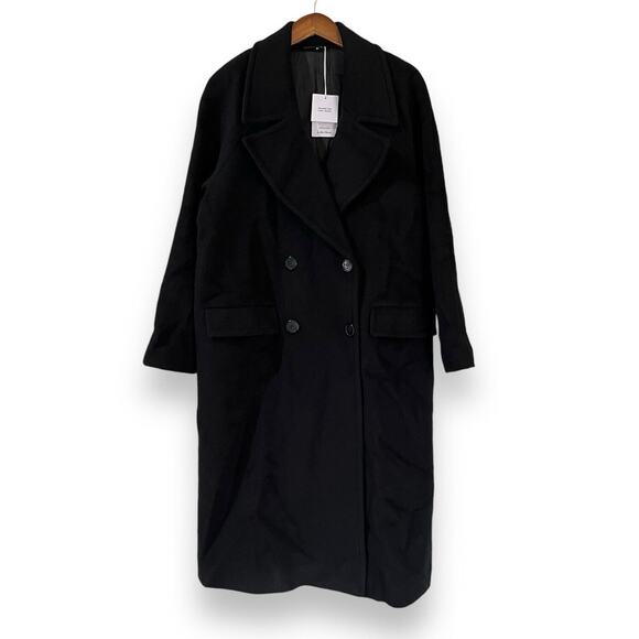 NWT & Other Stories Long Black Double Breasted Pea Coat Size 8 Wool Blend $259 - Picture 5 of 16